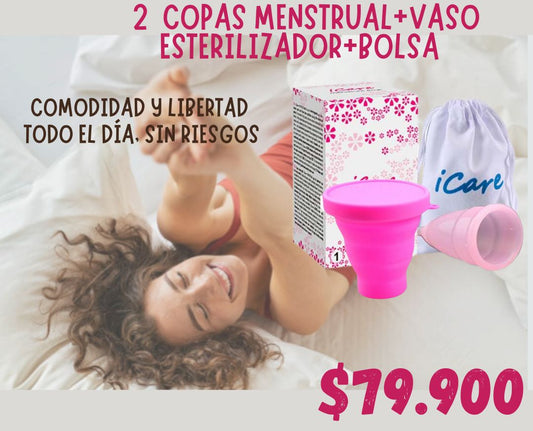 2 Copas Menstruales + Vaso Esterilizador + Bolsa